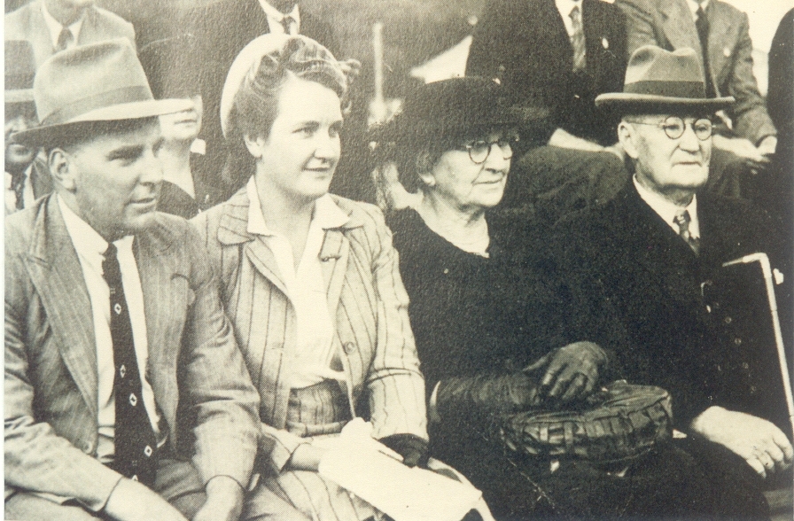 Allen and Ruby Galloway, Galloway stud's founder John James (JJ) Galloway and his wife Margaret, Brisbane Exhibition, Brisbane, 1956
