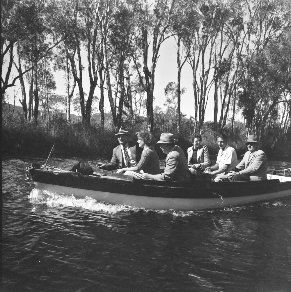 Boating party,  Noosa Everglades, Noosa River, 1951