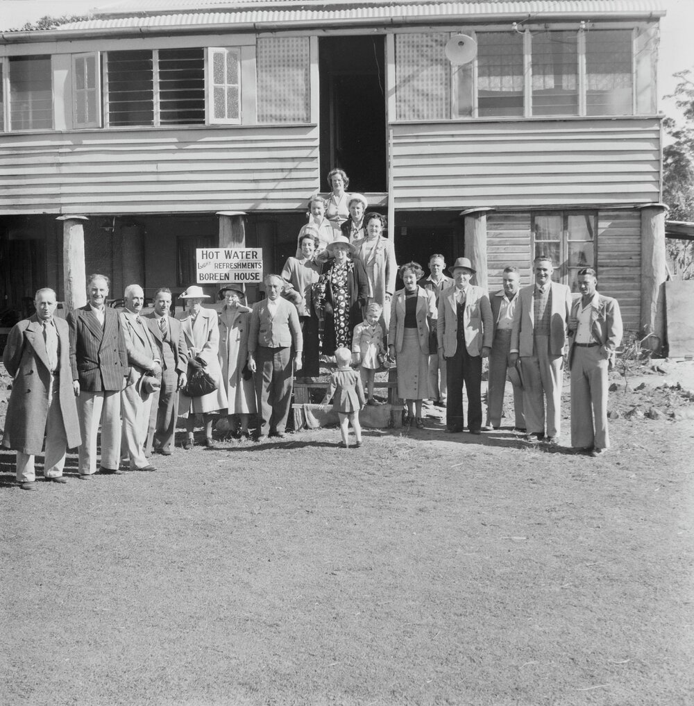 Trip group and guests, 'Boreen House,' Boreen Point, 1951