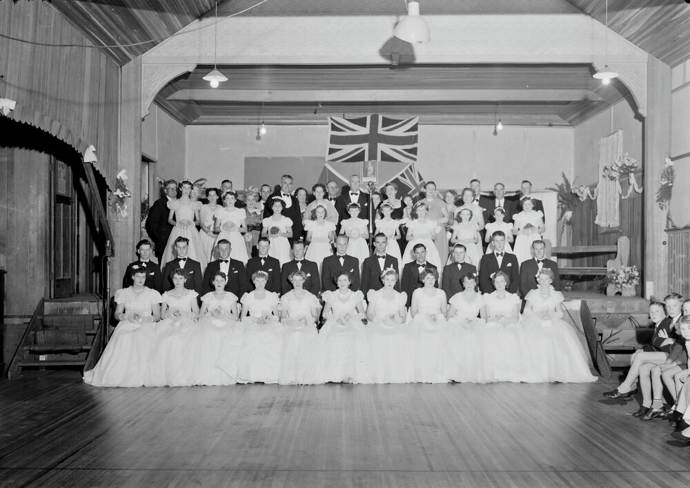 Attendees, Debutante Ball, Cooran Memorial School of Arts Hall, Cooran, 1956