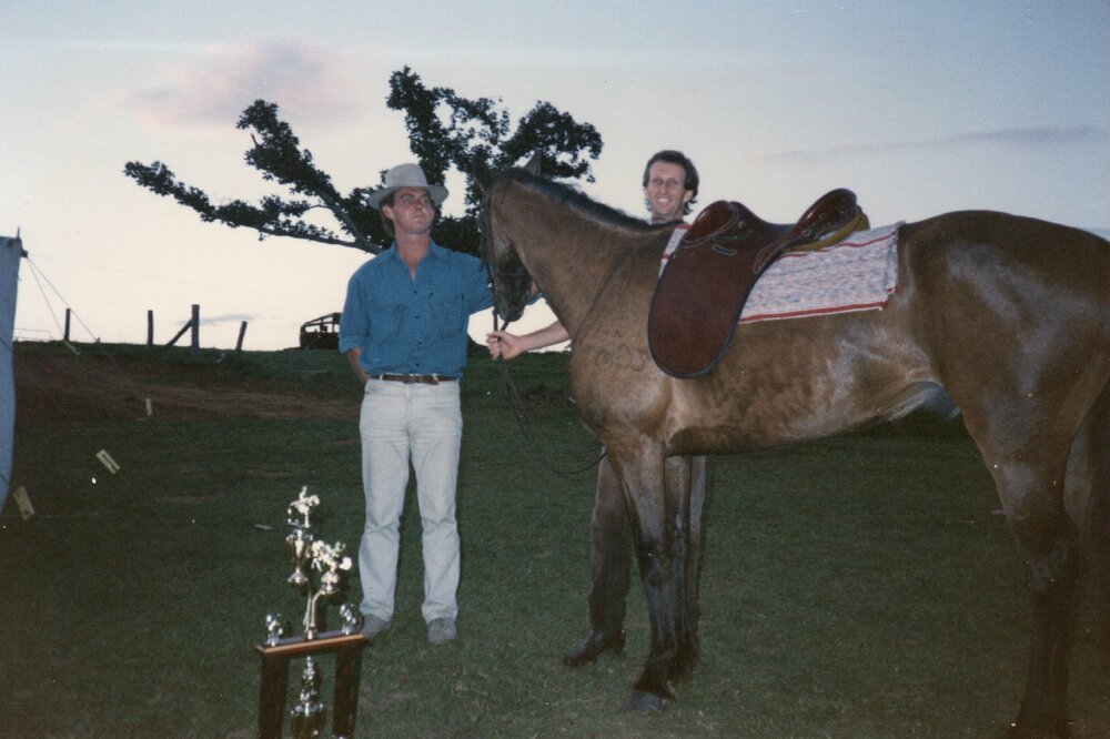 Max Buckley, Gavin Elliott and Tiki, Great Kin Kin Horse Race, Kin Kin, ca 1986-1988