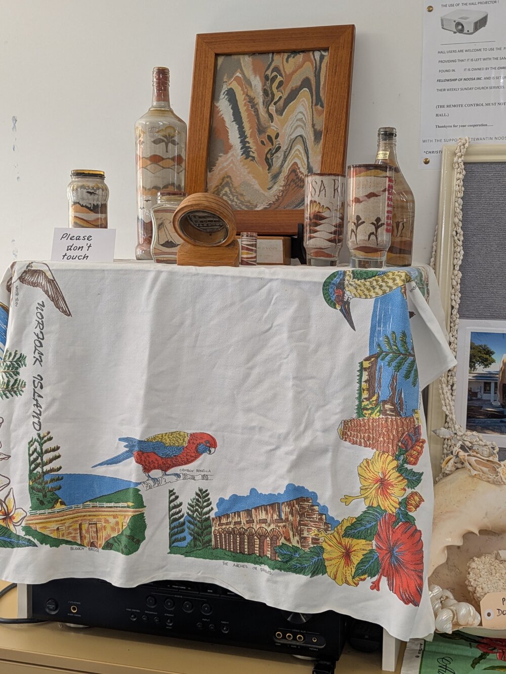 Sand art display, 'Celebrating Parkyn's Hut 25th Anniversary,' Tewantin, 13 June 2026