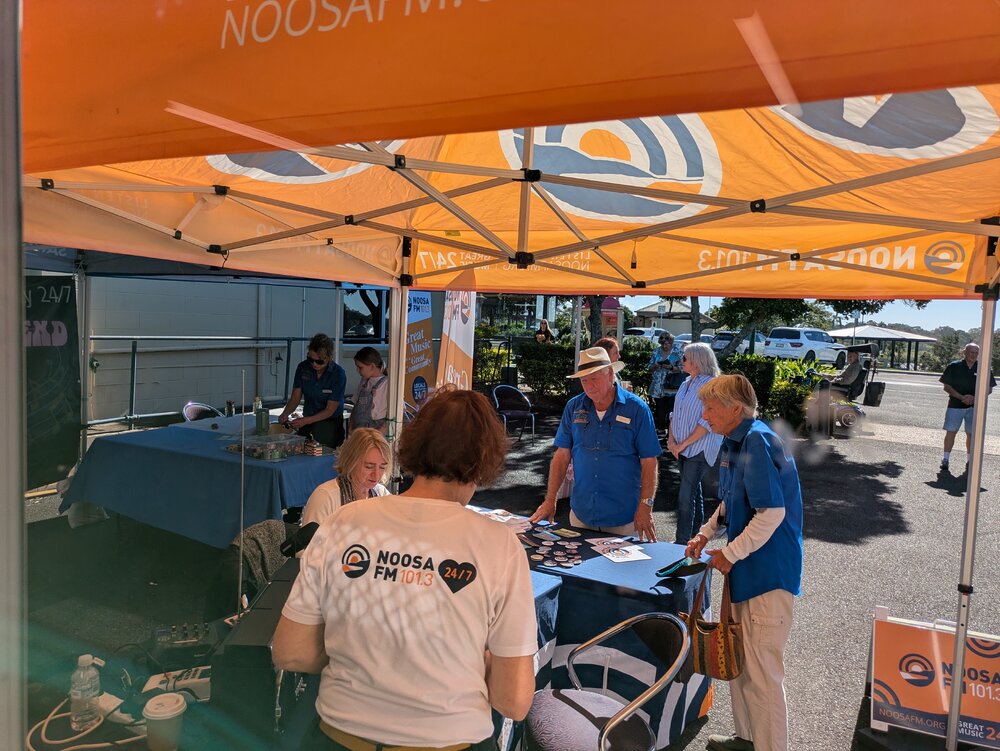 Noosa FM 101.3 tent, 'Celebrating Parkyn's Hut 25th Anniversary,' Tewantin, 13 June 2026