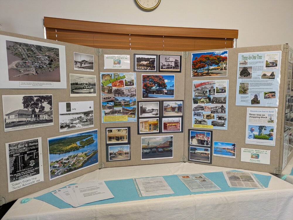 Parkyn's Hut, Tewantin Heritage &amp; Historical Society Inc. display, 'Celebrating Parkyn's Hut 25th Anniversary,' Tewantin, 13 June 2026