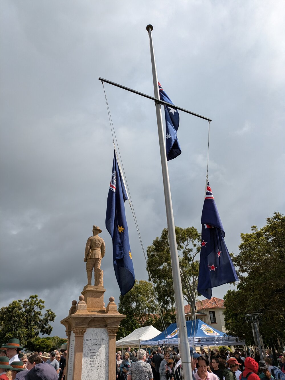 Cenotaph and flags, ANZAC Day service, Tewantin, 25 April 2026