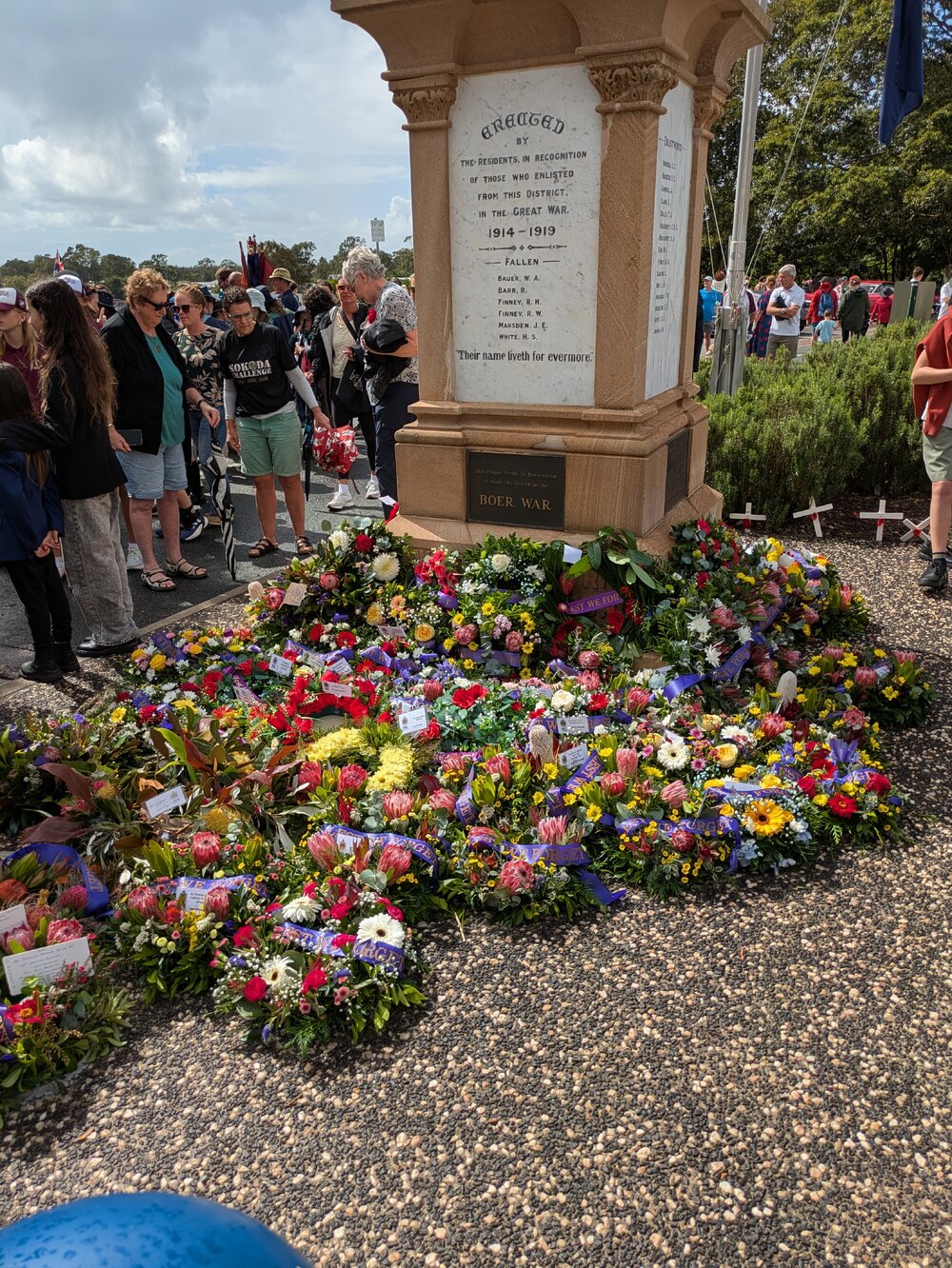 Cenotaph and wreaths, ANZAC Day service, Tewantin, 25 April 2026