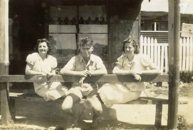 Maisie Massoud, Vivien Ely and Kathleen (nee Kross) Massoud (l-r), Noosaville, early 1940s
