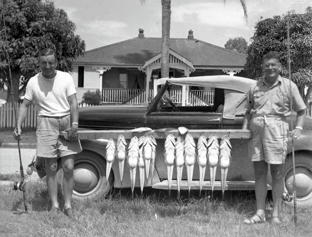 Large catch, Massoud family friends, Noosaville, 1949