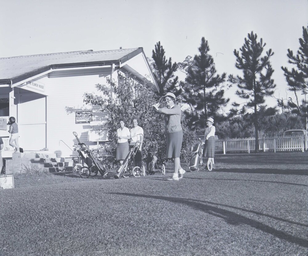 Swing practice, 'Elmer House,' Noosa Golf Club, Tewantin, 1966