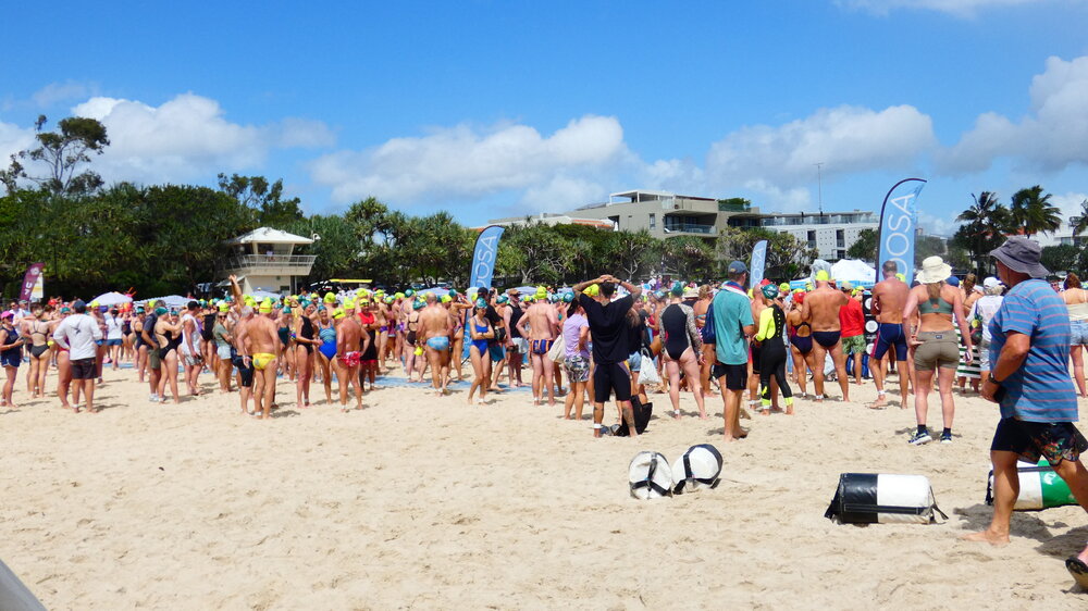 Competitors and spectators, Noosa Summer Swim Festival, Noosa Main Beach, Noosa Heads, 23 February 2025