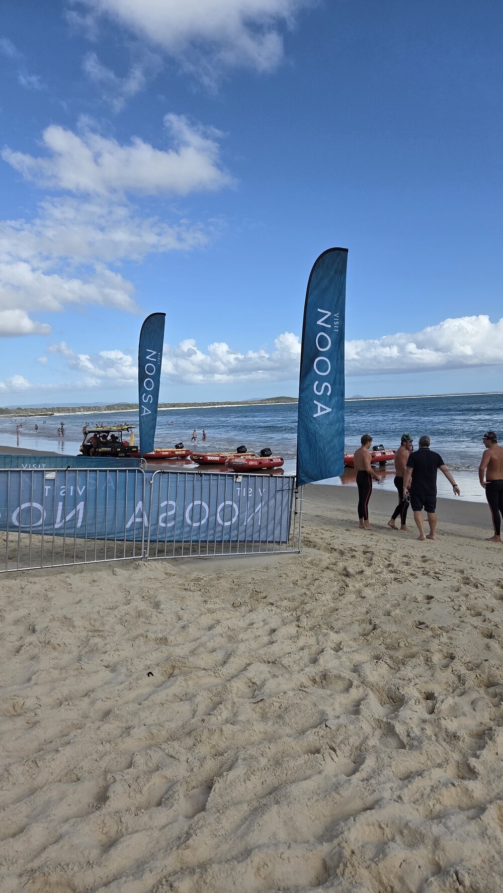 Competitors and Noosa Surf Lifesavers, Noosa Summer Swim Festival, Noosa Main Beach, Noosa Heads, 22 February 2026