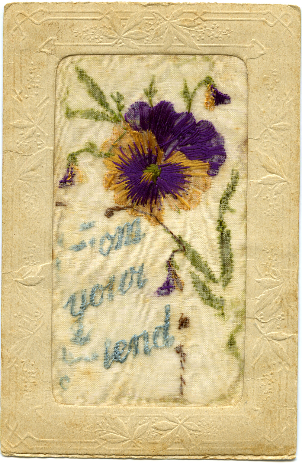 'From your friend,' Embroided Postcard, Noosa's War Front Exhibition, Noosaville Library, Noosaville, 20 November 2015