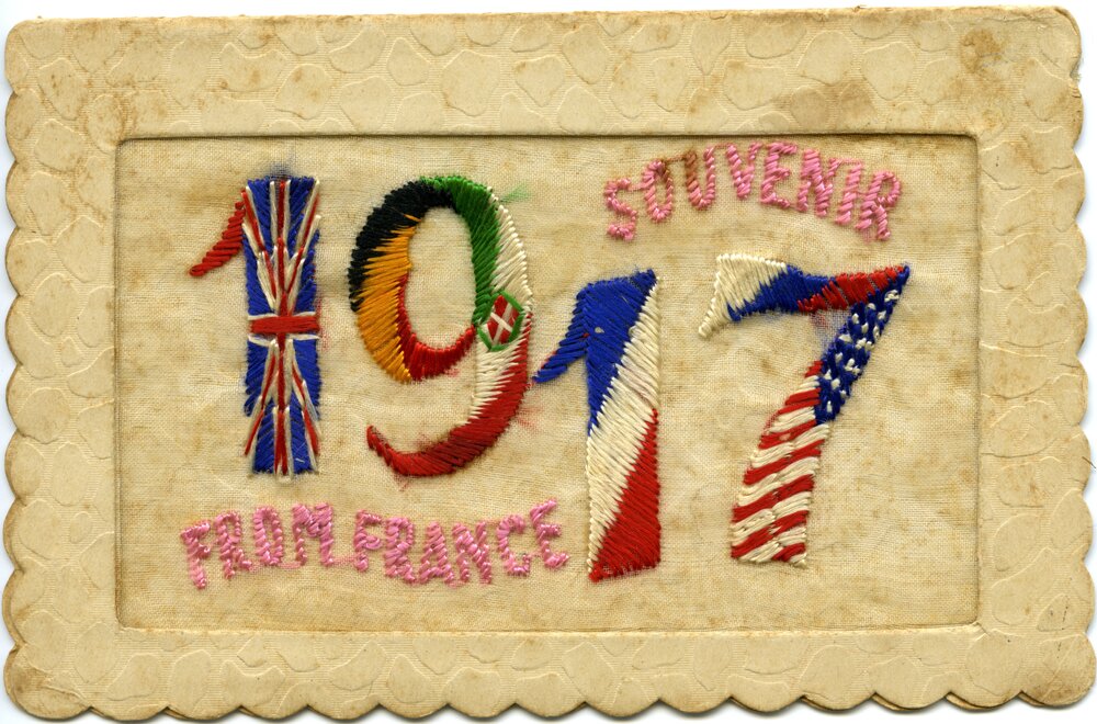 'Souvenir From France 1917,' Embroided Postcard, Noosa's War Front Exhibition, Noosaville Library, Noosaville, 20 November 2015