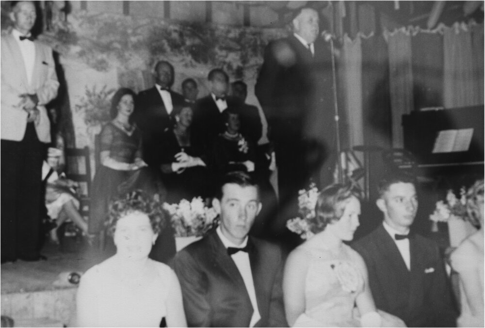 Stanley Adams (at microphone -Noosa Shire Chairman), 'Miss Noosa Show', Noosa Country Show Ball, Pomona, 1961