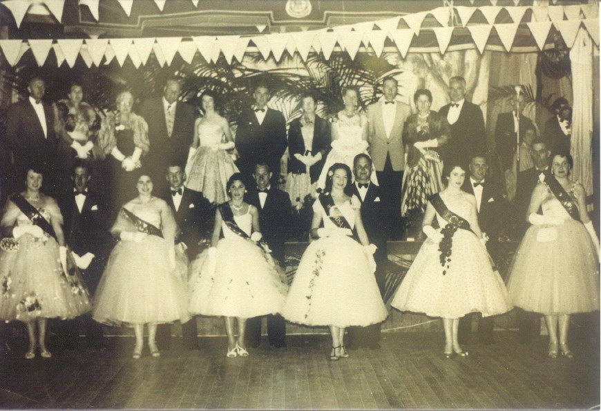 Participants and partners, 'Miss Noosa Show', Noosa Country Show Ball, Tewantin, ca 1958
