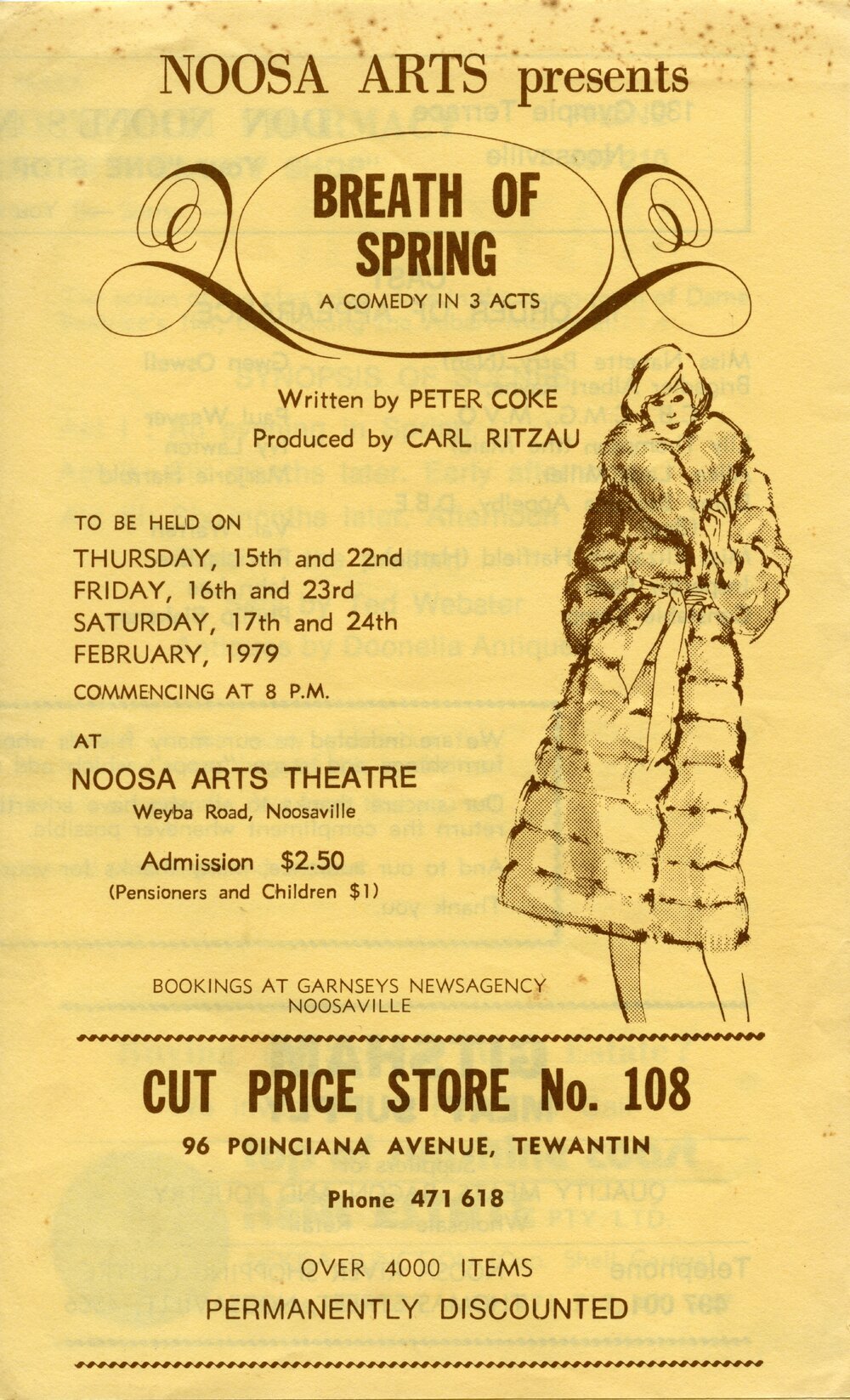 Program for 'Breath of Spring - a comedy in 3 acts', Noosa Arts Theatre, Weyba Road, Noosaville, 15 - 24 February 1979