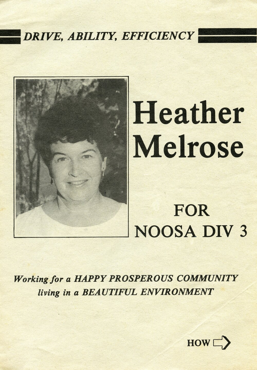 Heather Melrose, How-to-Vote Card, local government election, Peregian Beach, March 1991