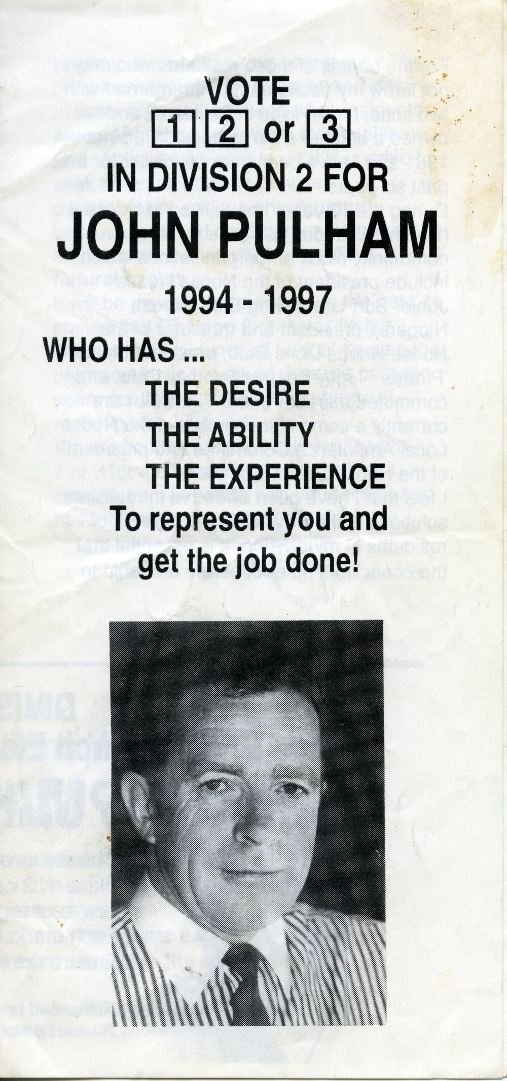John Pulham, How-to-Vote Card, local government election, Noosa Shire Council, Tewantin, 26 March 1994