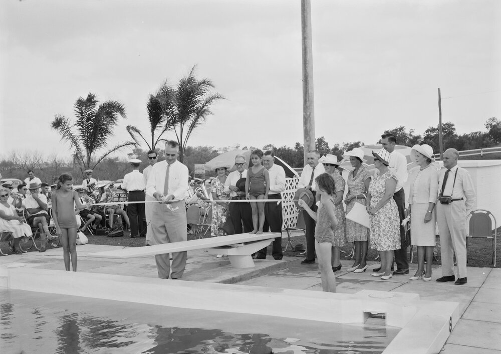 Ribbon cutting, David Low MLA, Peregian Beach Swimming Pool, opening, Peregian Beach, May 1964