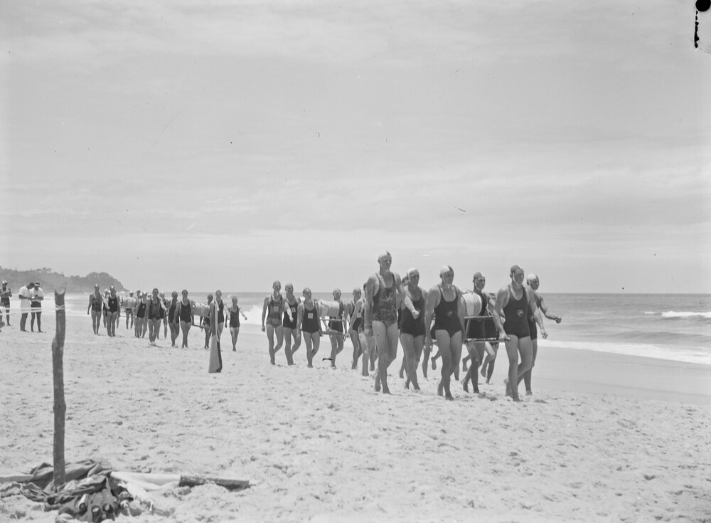March past, lifesaving carnival, Sunshine Beach, 1949