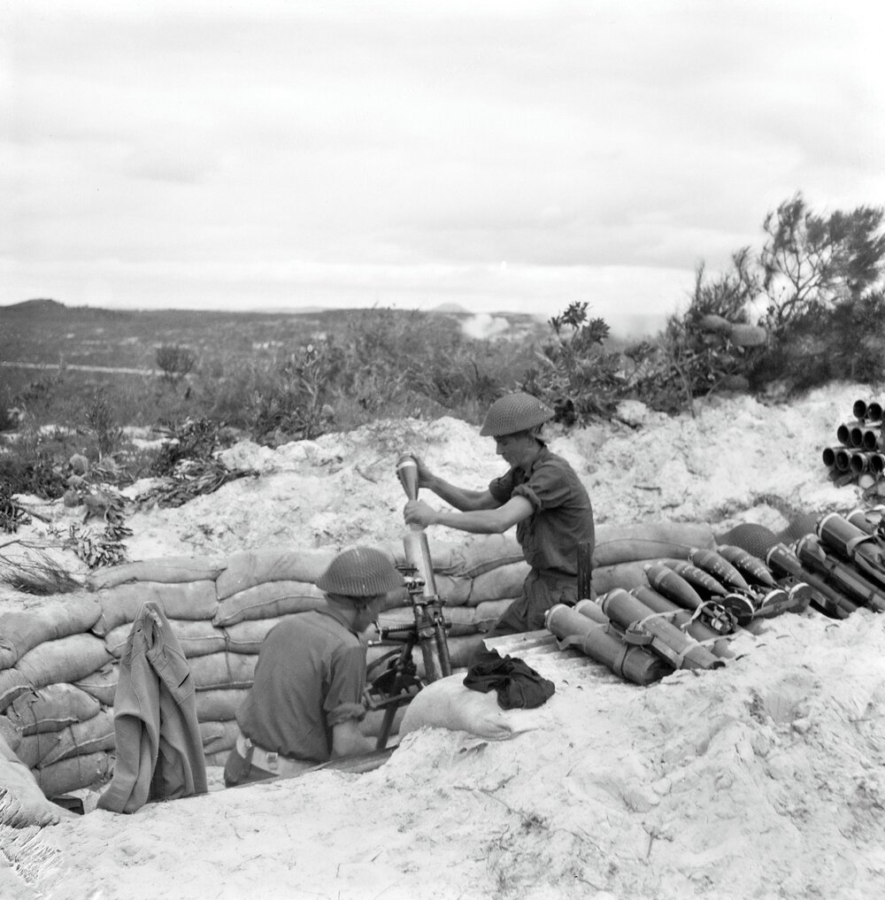 Mortar operation, military exercises, Sunshine Beach region, 1951