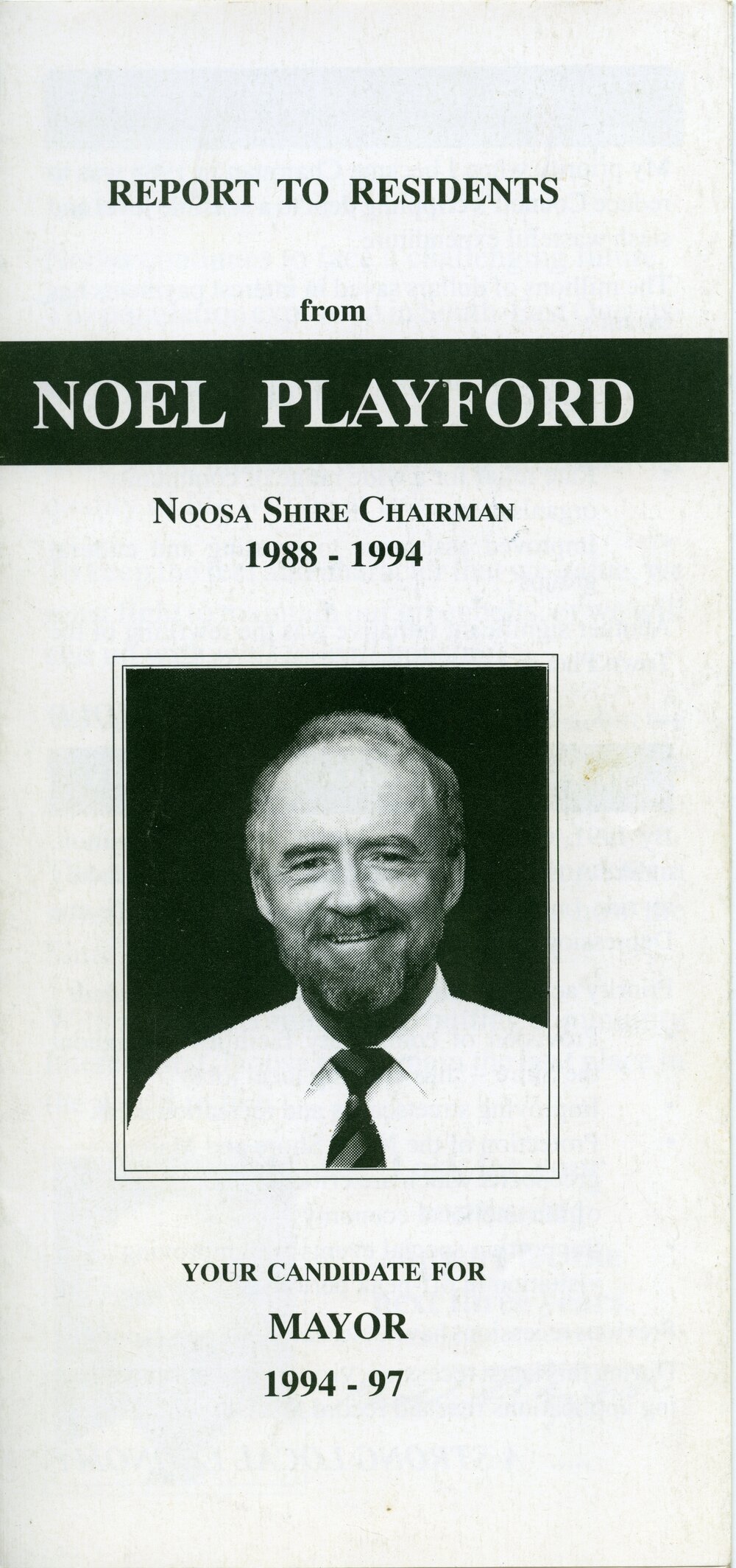 Noel Playford, How-to-Vote Card, local government election, Noosa Shire Council, Tewantin, 1994