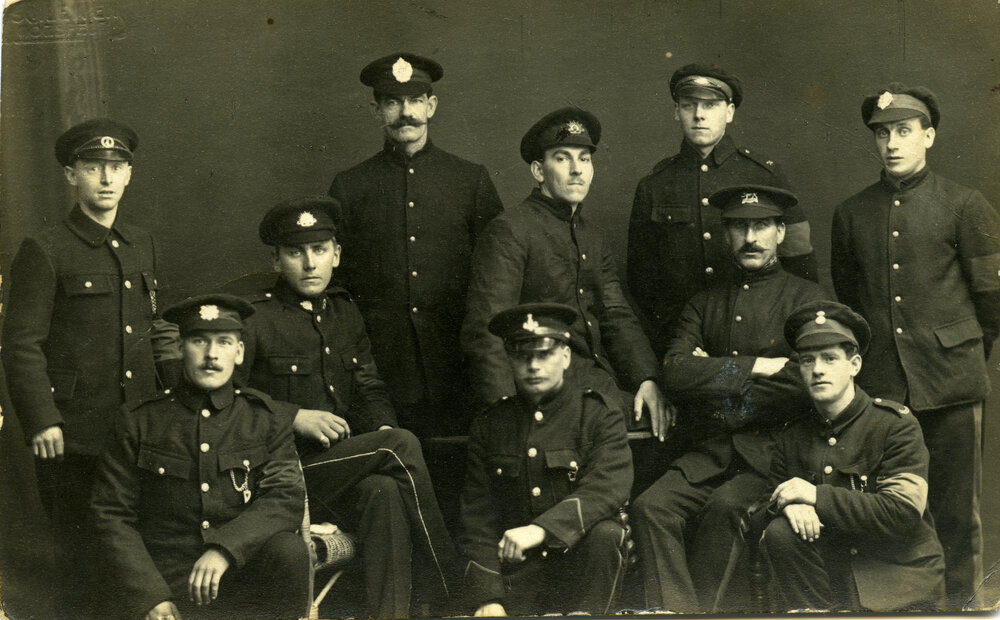 Arthur Ronlund (seated left) and fellow Prisoners of War, Germany, ca 1917