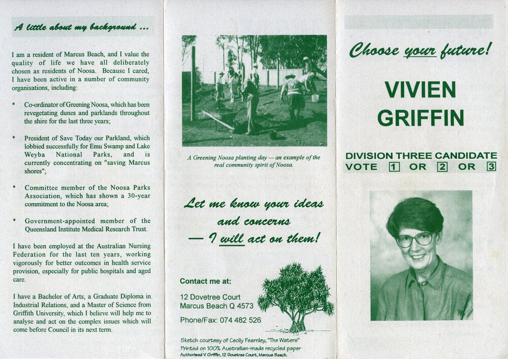 Vivien Griffin, How-to-Vote Card, local government election, Noosa Council, Tewantin, 26 March 1994