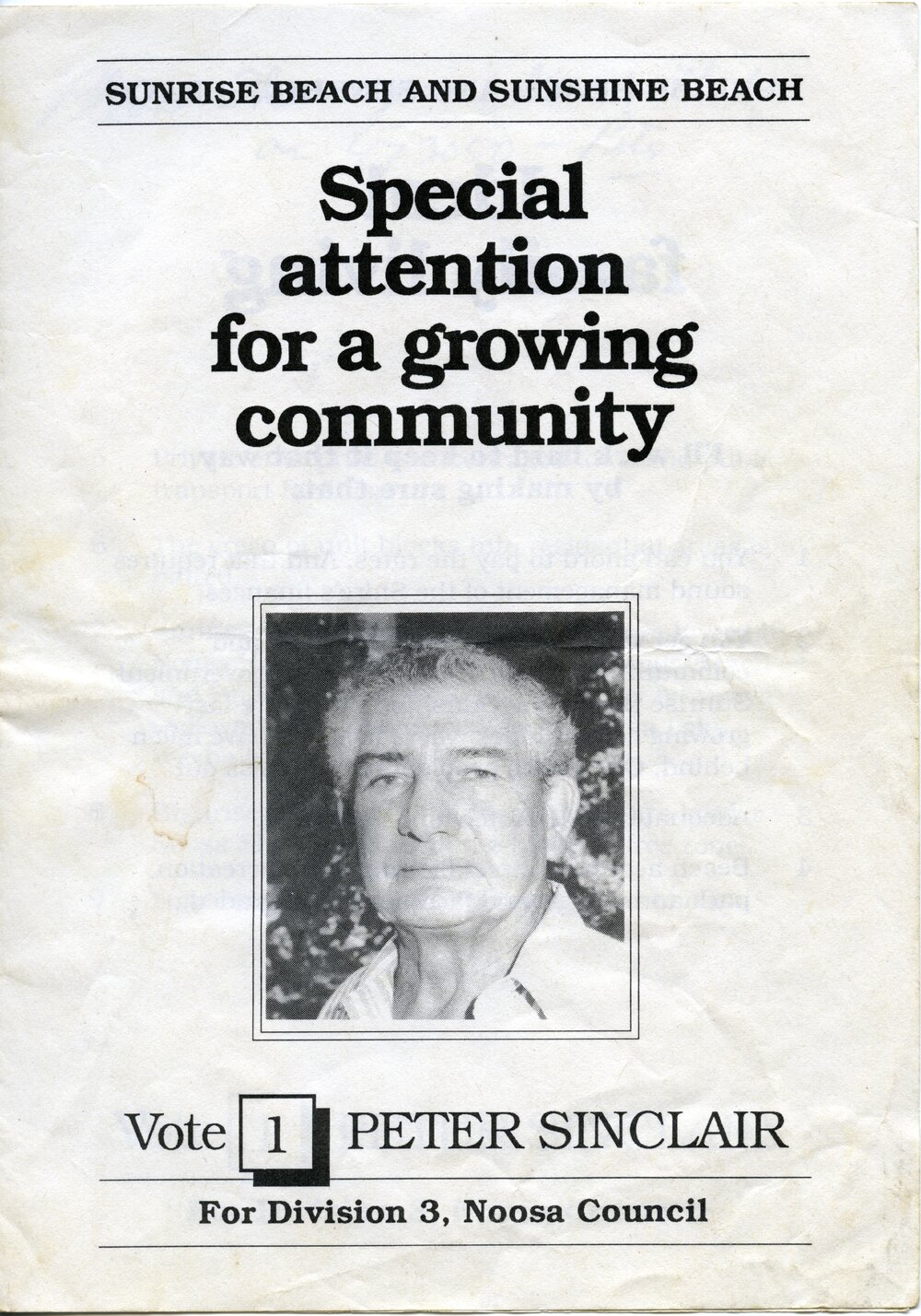 Peter Sinclair, How-to-Vote Card, local government election, Noosa Council, Tewantin, 23 March 1991