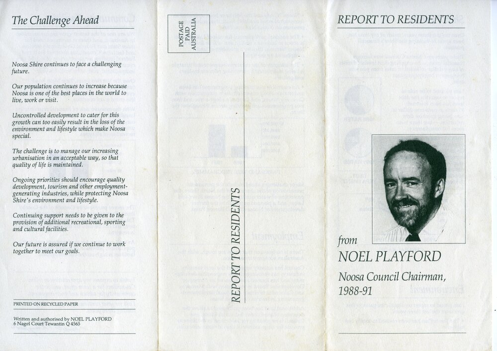 Noel Playford, How-to-Vote Card, local government election, Noosa Council, Tewantin, 23 March 1991