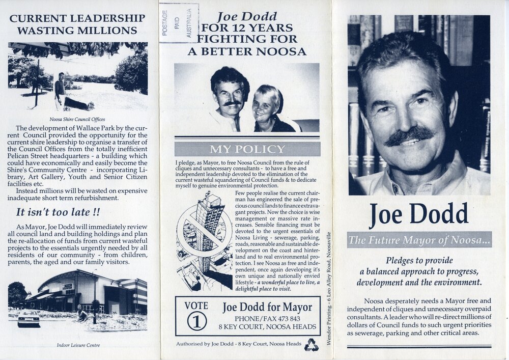 Joe Dodd, How-to-Vote Card, local government election, Noosa Council, Tewantin, 27 March 1994