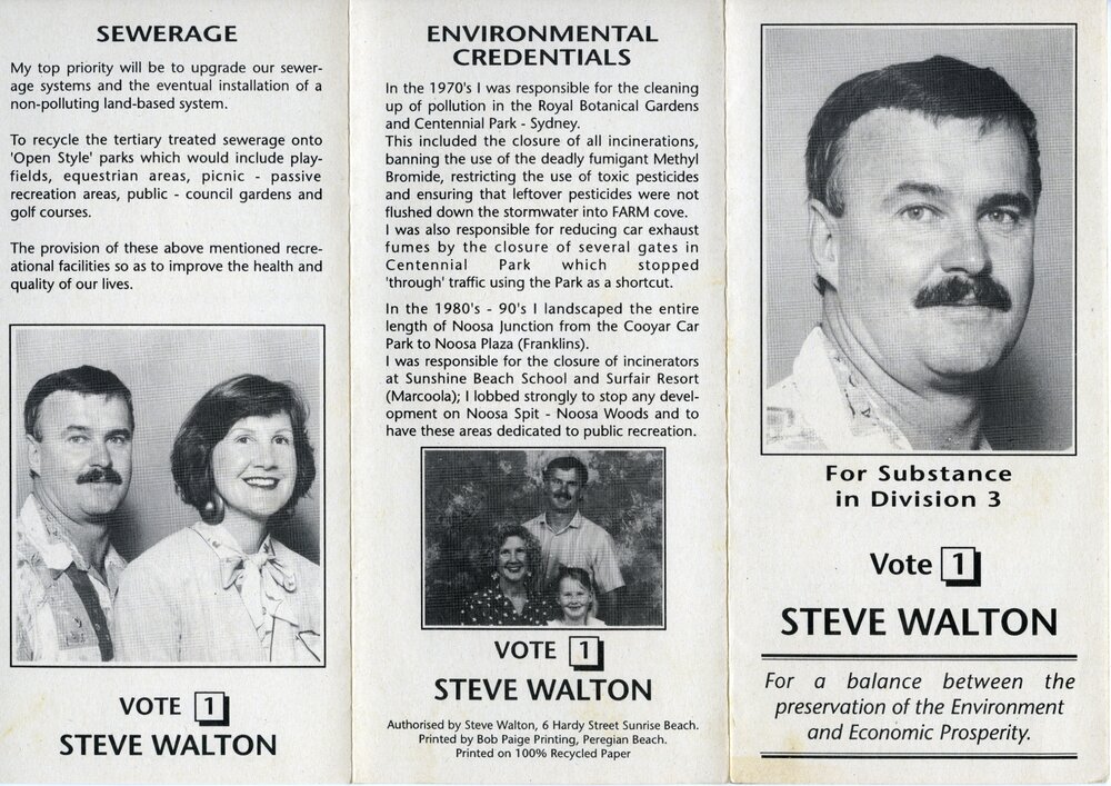 Steve Walton, How-to-Vote Card, local government election, Noosa Council, Tewantin, 27 March 1994
