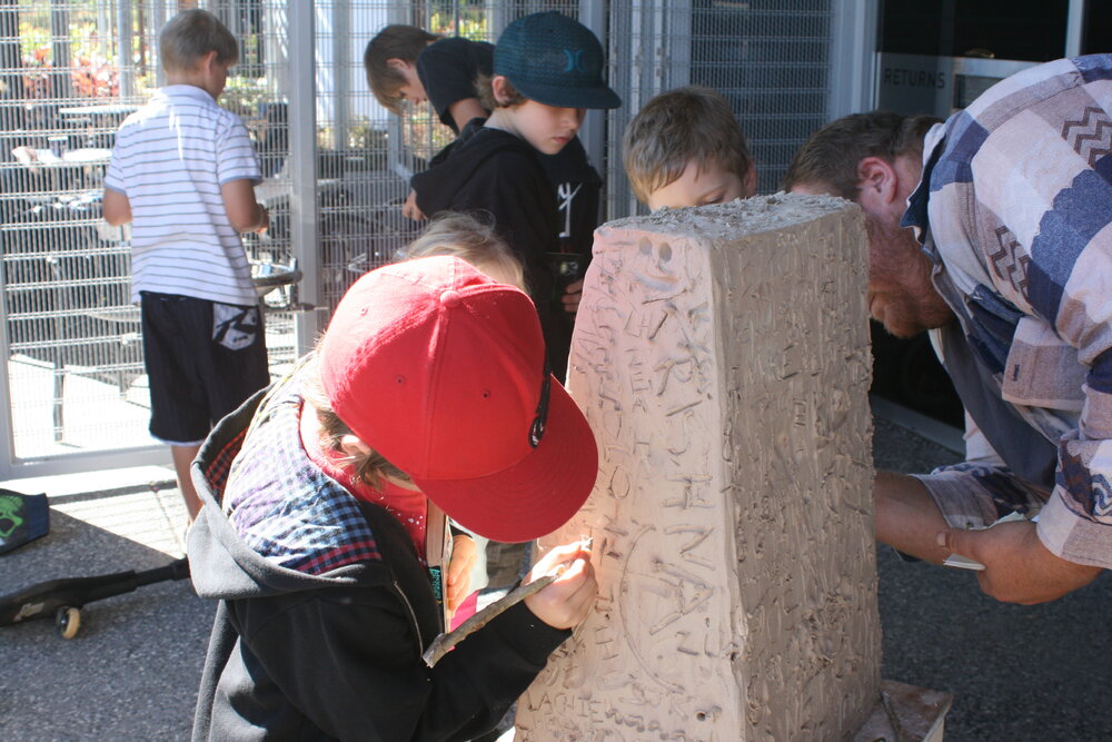 Clay carving, official opening, Cooroy Library, 9 Maple Street, Cooroy, 6 June 2010