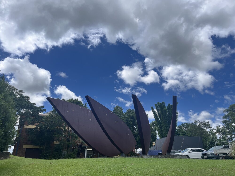 'Bunya' sculpture, Cooroy Library, 9 Maple Street, Cooroy, 27 February 2024