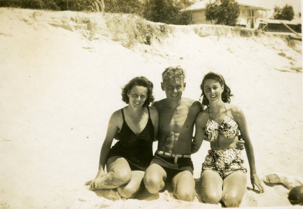 Gladys Knight, Kevin Freeman and Dorothy Knight, Noosa Main Beach, Noosa Heads, 24 September 1947