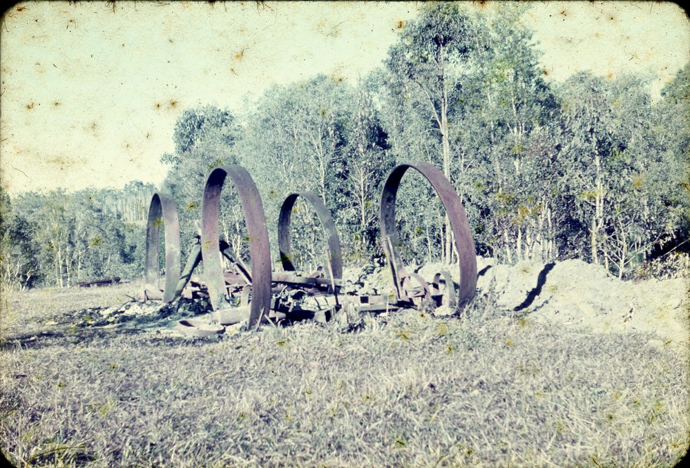 Burned out timber jinker