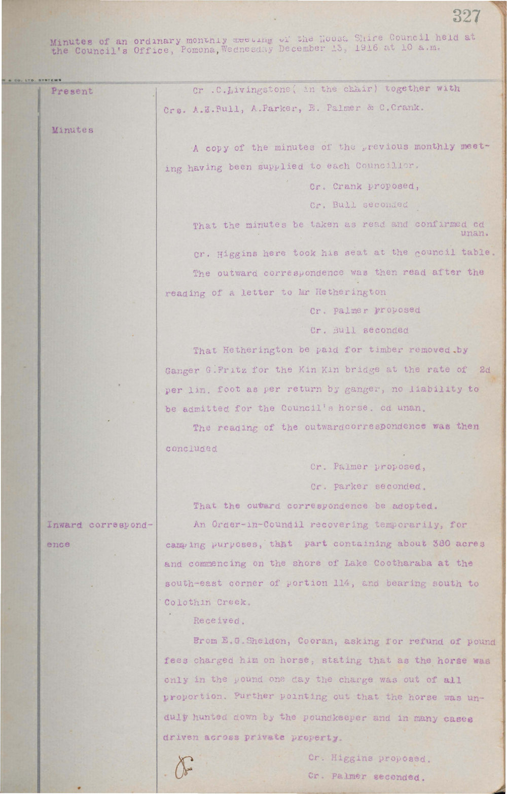 Noosa Shire Council Meeting Minutes 1916_12_13 Ordinary Meeting