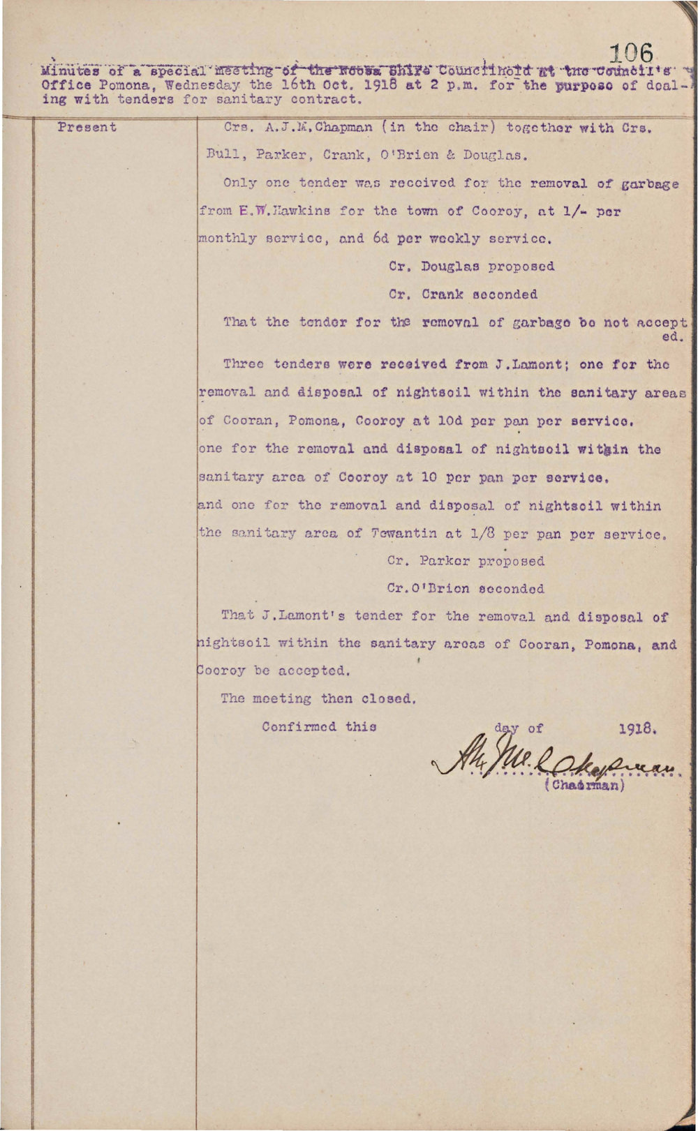 Noosa Shire Council Meeting Minutes 1918_10_16 Special Meeting