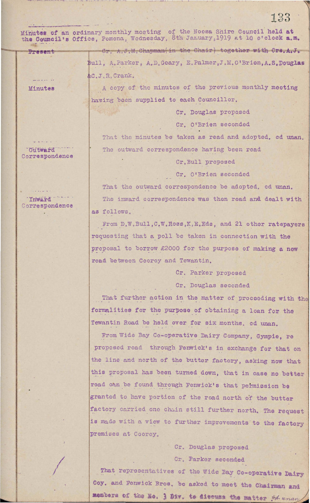 Noosa Shire Council Meeting Minutes 1919_01_08 Ordinary Meeting