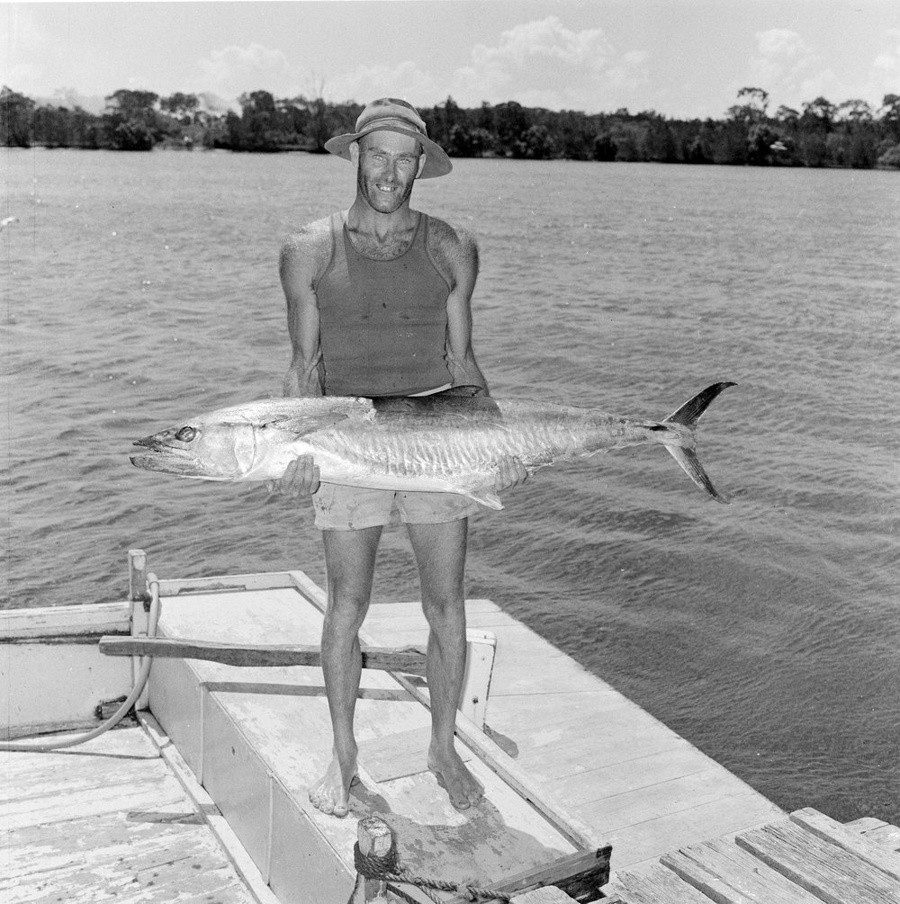 Kevin Clarey with catch, Noosa River,  March 1970