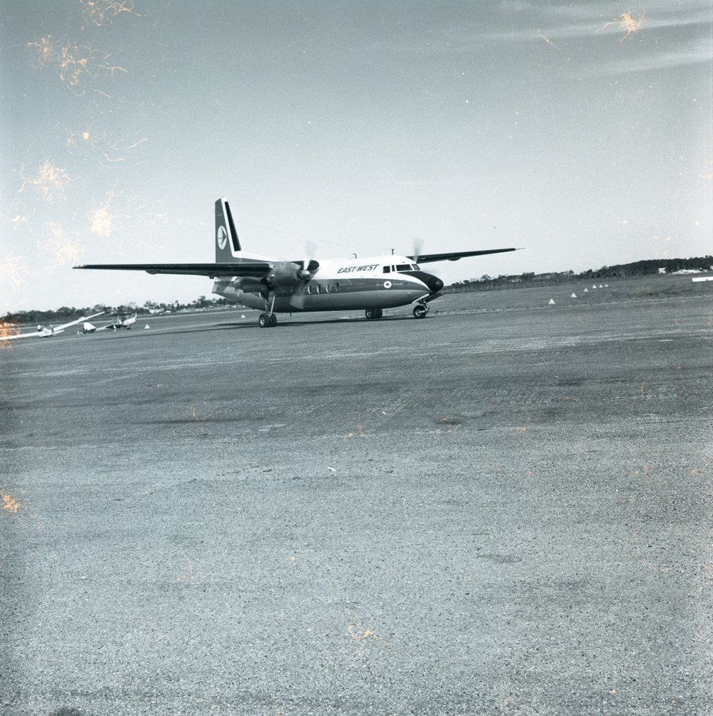 Fokker Friendship aircraft, first East West Airlines flight, Maroochy Airport, 19 December 1970