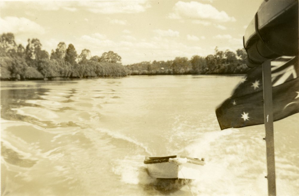 Dinghy in tow, Noosa River, 3 November 1949