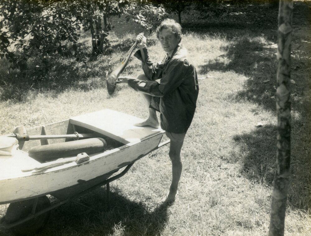 Kevin Freeman with a sucker fish, Noosa Heads, 2 April 1969
