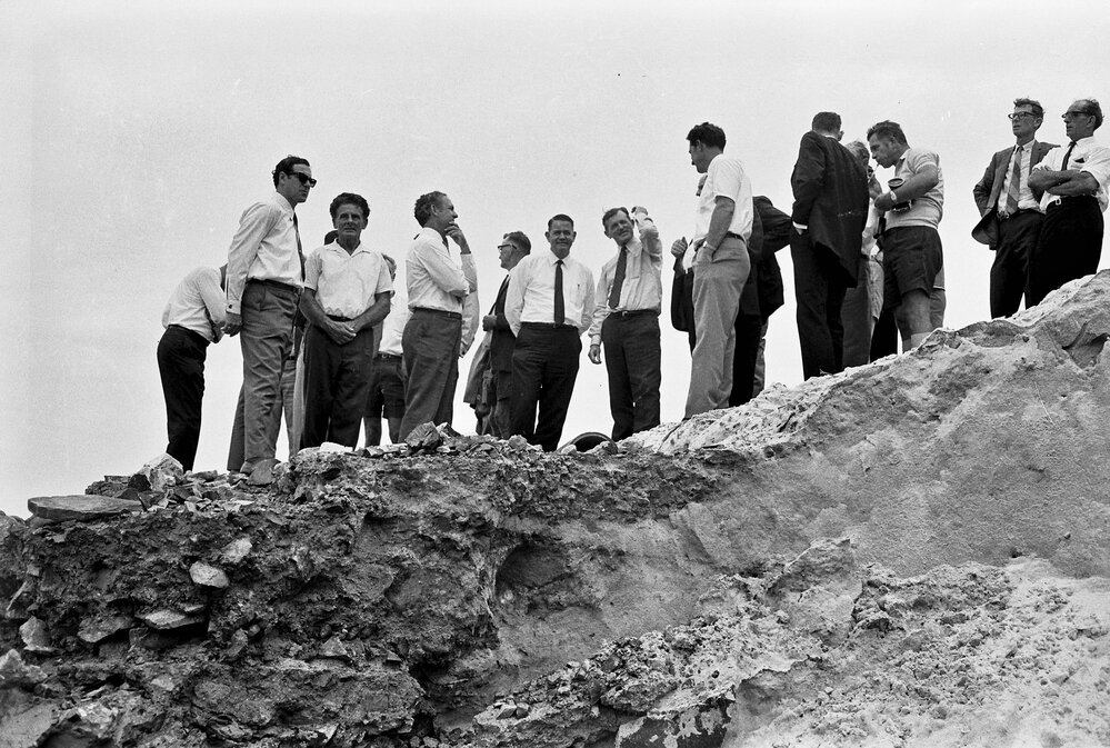 Noosa Shire Councillors and others view beach erosion, Noosa Heads, 5 March 1971