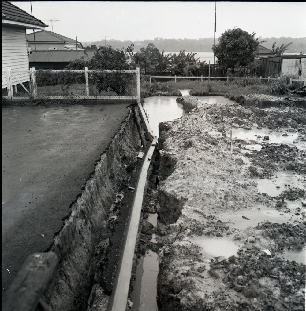 Flooded drainage works, Noosaville, March 1971