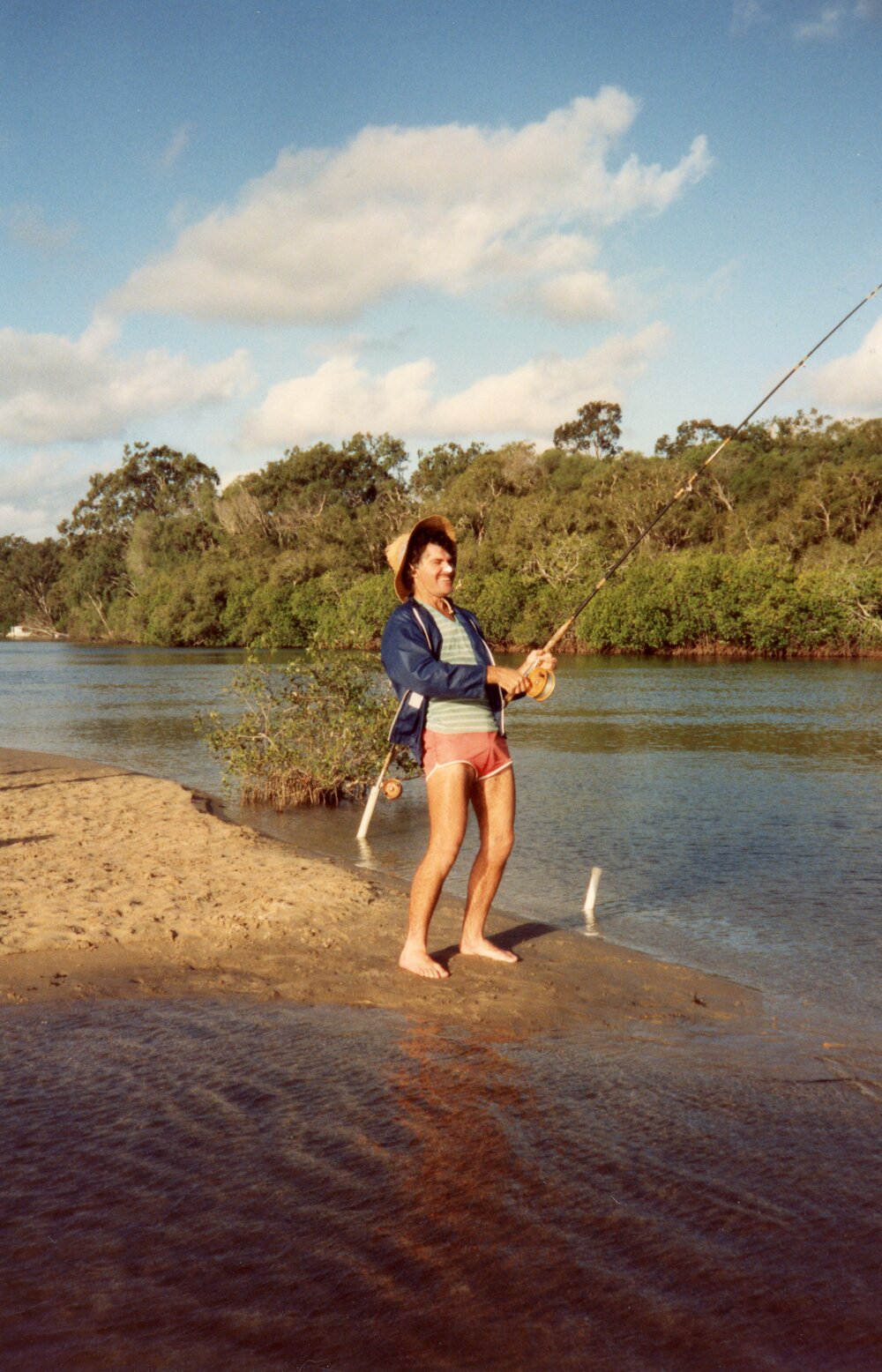 Reeling in a big one, Wayne Grice, Weyba Creek, Noosaville, 1993