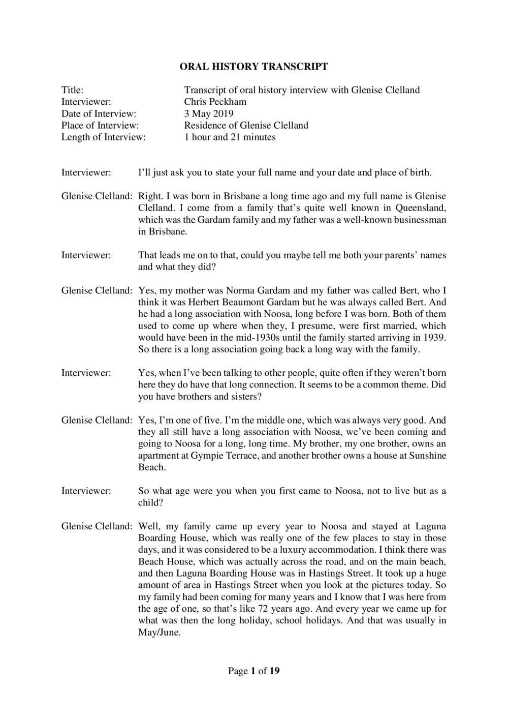Glenise Clelland Oral History - Transcript