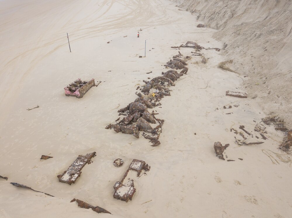 Rusting relics, Cherry Venture shipwreck, Teewah Beach, 18 May 2018