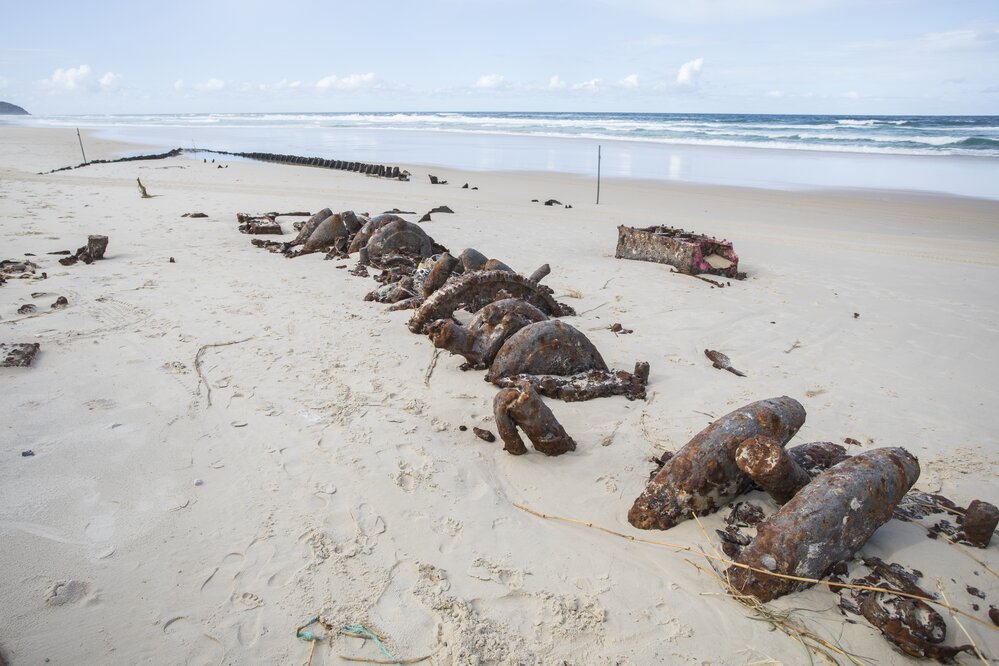 Rusting relics, Cherry Venture shipwreck, Teewah Beach, 18 May 2018