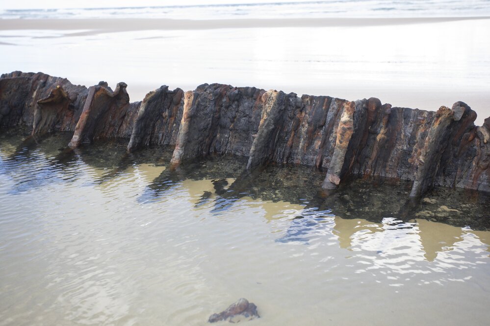 Rusting relics, Cherry Venture shipwreck, Teewah Beach, 18 May 2018